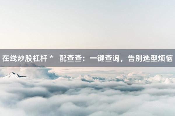 在线炒股杠杆 *   配查查：一键查询，告别选型烦恼