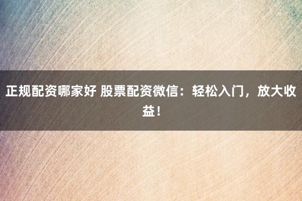 正规配资哪家好 股票配资微信：轻松入门，放大收益！