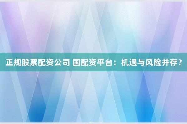 正规股票配资公司 国配资平台：机遇与风险并存？