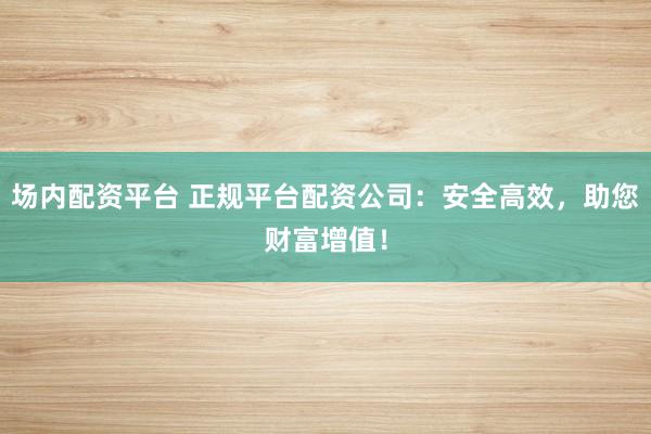场内配资平台 正规平台配资公司：安全高效，助您财富增值！