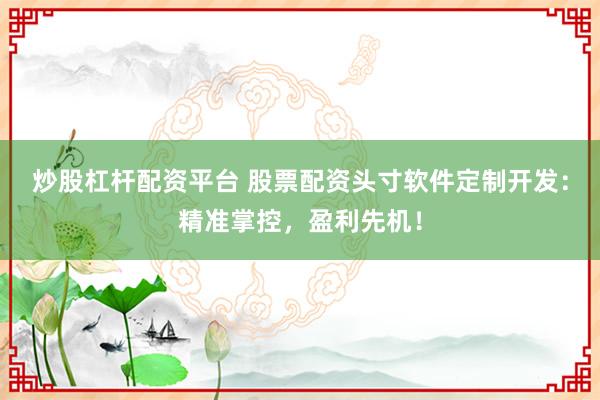 炒股杠杆配资平台 股票配资头寸软件定制开发：精准掌控，盈利先机！