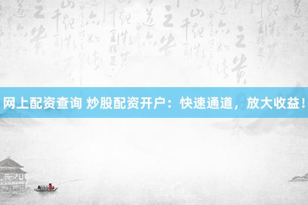 网上配资查询 炒股配资开户：快速通道，放大收益！