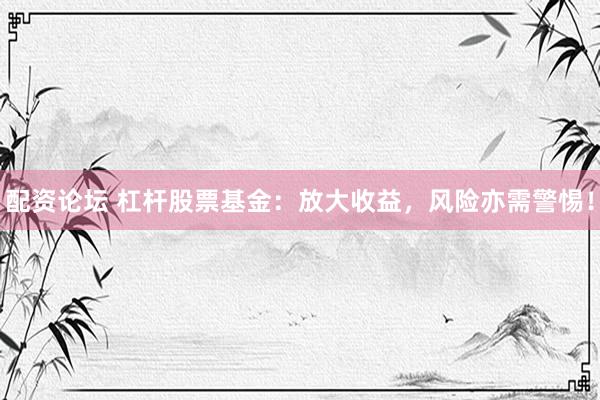 配资论坛 杠杆股票基金：放大收益，风险亦需警惕！