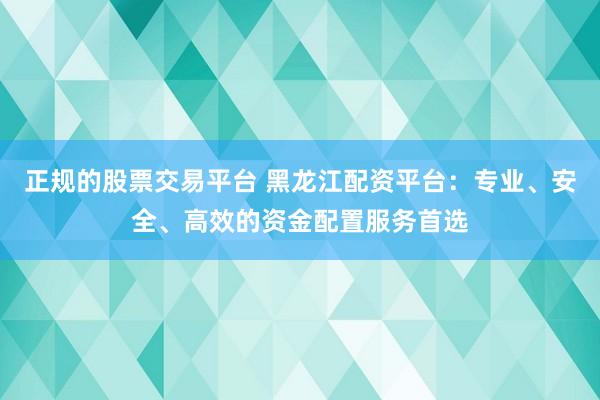 正规的股票交易平台 黑龙江配资平台：专业、安全、高效的资金配置服务首选