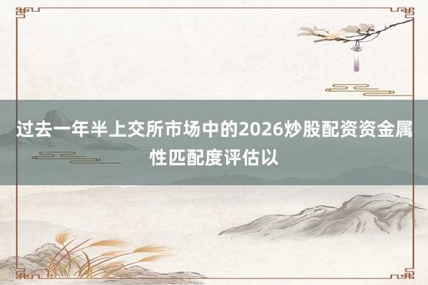过去一年半上交所市场中的2026炒股配资资金属性匹配度评估以